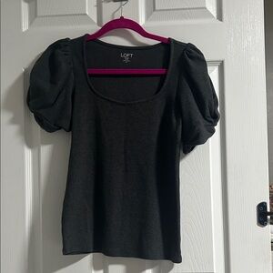LOFT Elegant Dark Grey Puff Sleeve Top